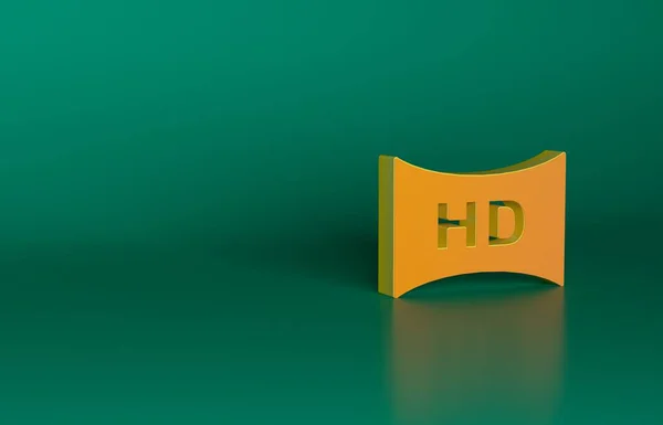 Orange Hd movie, tape, frame icon isolated on green background. Minimalism concept. 3D render illustration.