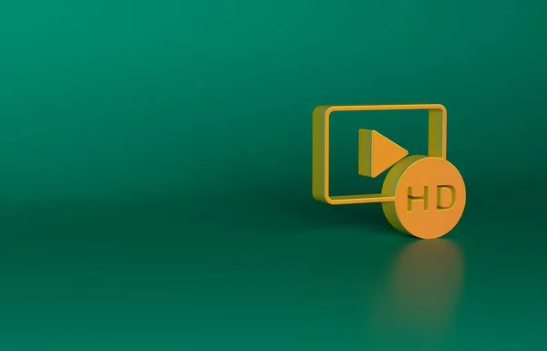 Orange Hd movie, tape, frame icon isolated on green background. Minimalism concept. 3D render illustration.