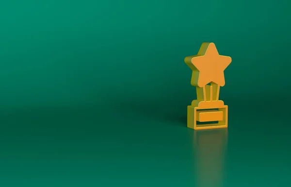 橙色电影奖杯图标孤立在绿色背景 奥斯卡金像奖电影和电影的象征 最低纲领的概念 3D渲染说明 — 图库照片