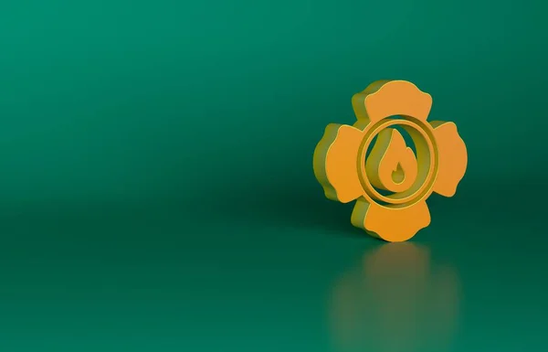 Orangefarbenes Feuerwehrsymbol Isoliert Auf Grünem Hintergrund Minimalismus Konzept Darstellung — Stockfoto