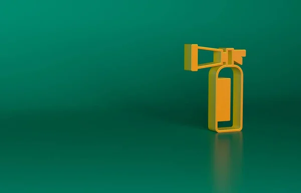 Orange Fire extinguisher icon isolated on green background. Minimalism concept. 3D render illustration.