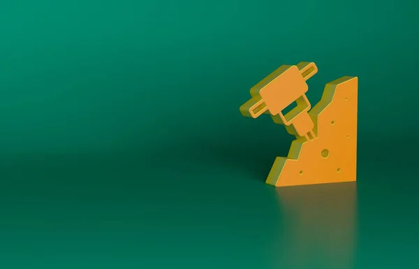 オレンジ緑色の背景に隔離された建設ジャックハンマーと石のアイコン 最小限の概念 3Dレンダリング図 — ストック写真