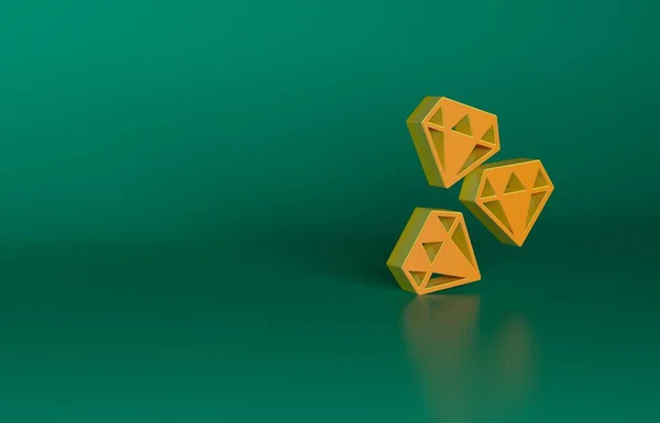 オレンジ宝石の石のアイコンは緑の背景に隔離された ジュエリーシンボル ダイヤモンド 最小限の概念 3Dレンダリング図 — ストック写真