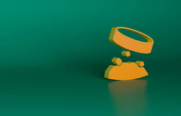 Orangefarbener Riesenmagnet Mit Eisenstaub Symbol Isoliert Auf Grünem Hintergrund Minimalismus — Stockfoto