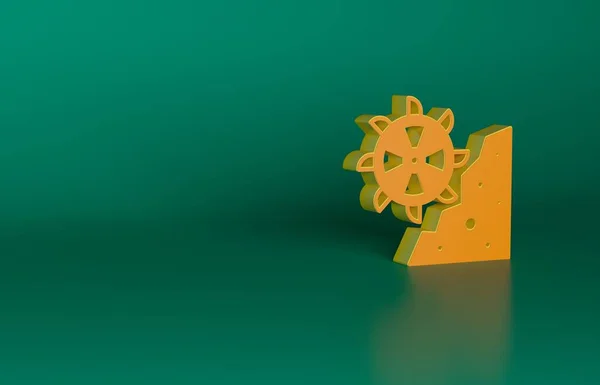 Orange Bucket wheel excavator icon isolated on green background. Minimalism concept. 3D render illustration.