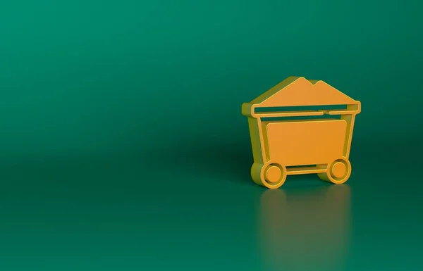 橙色矿车图标孤立在绿色背景 最低纲领的概念 3D渲染说明 — 图库照片