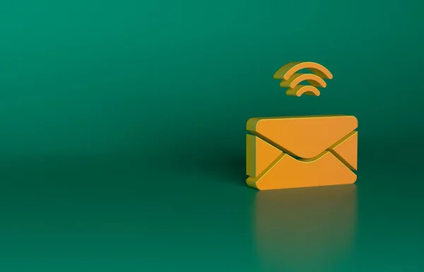 Orange Mail and e-mail icon isolated on green background. Envelope symbol e-mail. Email message sign. Minimalism concept. 3D render illustration.