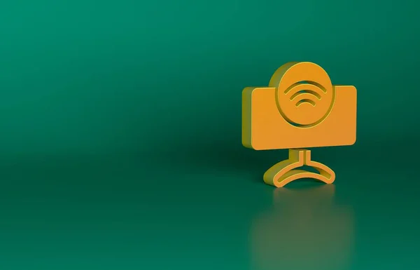 Orange Smart Tv system icon isolated on green background. Television sign. Internet of things concept with wireless connection. Minimalism concept. 3D render illustration.