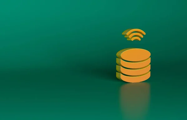 Orange Smart Server, Data, Web Hosting icon isolated on green background. Internet of things concept with wireless connection. Minimalism concept. 3D render illustration.