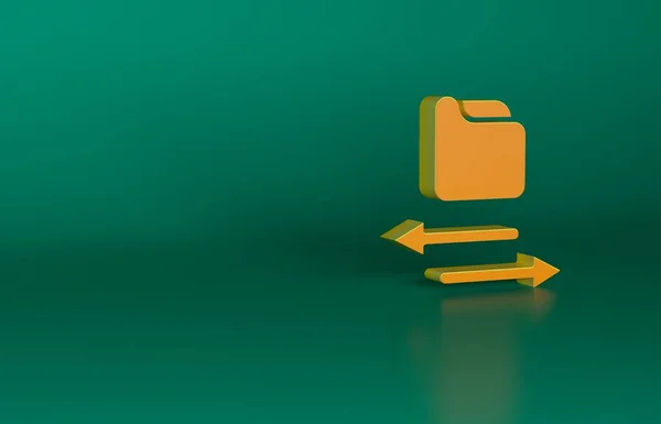 Orange Transfer files icon isolated on green background. Copy files, data exchange, backup, PC migration, file sharing concepts. Minimalism concept. 3D render illustration.