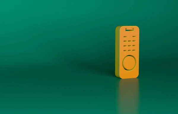 stock image Orange Remote control icon isolated on green background. Minimalism concept. 3D render illustration.