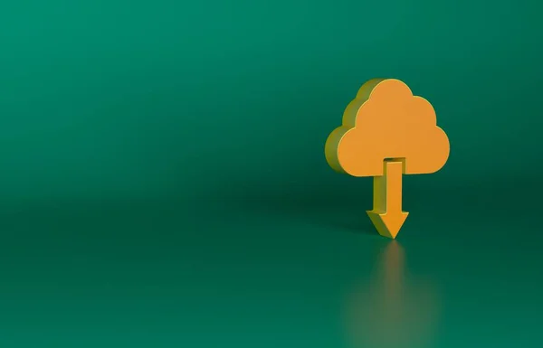Ícone Download Orange Cloud Isolado Fundo Verde Conceito Minimalismo Ilustração — Fotografia de Stock