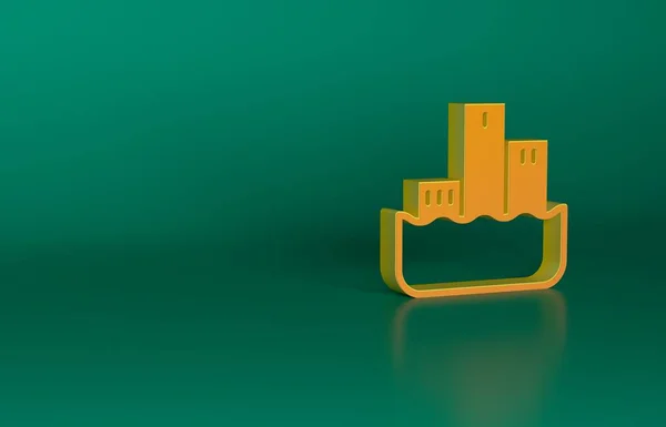 Orange Award over sports winner podium icon isolated on green background. Minimalism concept. 3D render illustration.
