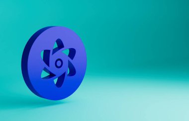 Mavi test tüpü ve matara kimyasal test ikonu mavi arka planda izole edildi. Laboratuvar cam levhası. Minimalizm kavramı. 3 Boyutlu resimleme.