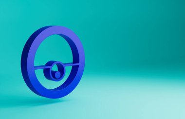 Mavi Robot elektrikli süpürge ikonu mavi arka planda izole edildi. Otomatik süpürme için ev aletleri, ev temizliği için dijital cihazlar. Minimalizm kavramı. 3 Boyutlu resimleme.