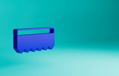 Mavi Sünger simgesi mavi arkaplanda izole edildi. Bulaşık yıkamak için bir tutam Bast. Temizlik servisi logosu. Minimalizm kavramı. 3 Boyutlu resimleme.