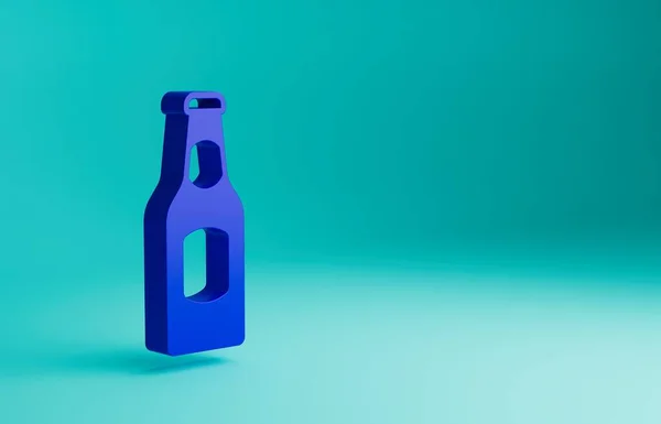 ブルー ビールのボトル アイコンはブルー バックグラウンドで隔離される 最小限の概念 3Dレンダリング図 — ストック写真