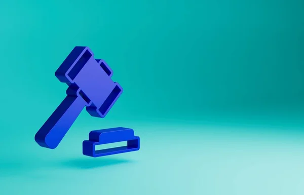 蓝色法官Gavel图标孤立在蓝色背景 加维尔负责判决判决和法案 拍卖锤 最低纲领的概念 3D渲染说明 — 图库照片