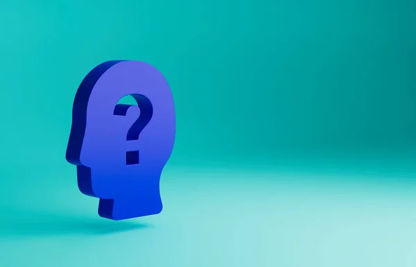 Blue Human Head Question Mark Icon Isolated Blue Background Minimalism — Stock Photo, Image