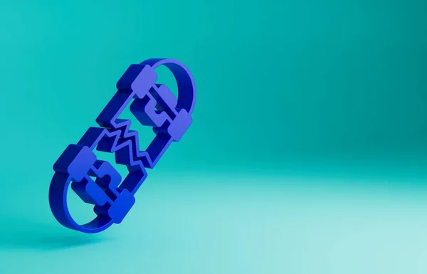 蓝色断裂带滑板图标隔离在蓝色背景 极限运动 运动器材 最低纲领的概念 3D渲染说明 — 图库照片