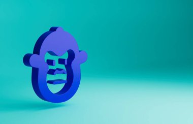 Mavi maymun simgesi mavi arkaplanda izole edildi. Hayvan sembolü. Minimalizm kavramı. 3 Boyutlu resimleme.