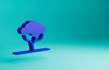 Mavi Afrika ağaç simgesi mavi arkaplanda izole edilmiş. Baobab, akasya ve diğerleri. Minimalizm kavramı. 3 Boyutlu resimleme.