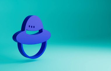 Mavi Kamp şapkası ikonu mavi arka planda izole edildi. Plaj şapkası panaması. Avcılık, yürüyüş ve turizm için gezgin şapkası. Minimalizm kavramı. 3 Boyutlu resimleme.