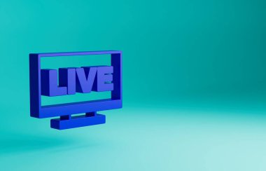 Blue Live çevrimiçi video oyunu ikonu mavi arkaplanda izole edildi. Minimalizm kavramı. 3 Boyutlu resimleme.