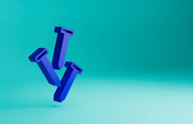 Mavi Metalik tırnak ikonu mavi arkaplanda izole edilmiş. Minimalizm kavramı. 3 Boyutlu resimleme.