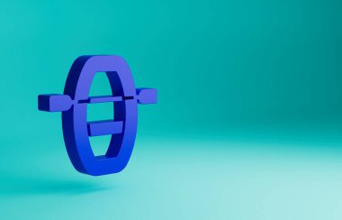 Mavi arka planda izole edilmiş kürek ikonu olan mavi tekne. Su sporları, ekstrem sporlar, tatil, tatil, takım oluşturma. Minimalizm kavramı. 3 Boyutlu resimleme.