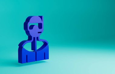 Mavi dalış kıyafeti mavi arka planda izole edilmiş dalgıç ikonu için. Su altı ekipmanları. Minimalizm kavramı. 3 Boyutlu resimleme.