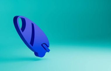 Mavi arkaplanda mavi sörf tahtası simgesi izole edildi. Sörf tahtası. Olağanüstü bir spor. Spor malzemeleri. Minimalizm kavramı. 3 Boyutlu resimleme.