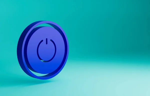 stock image Blue Power button icon isolated on blue background. Start sign. Minimalism concept. 3D render illustration.