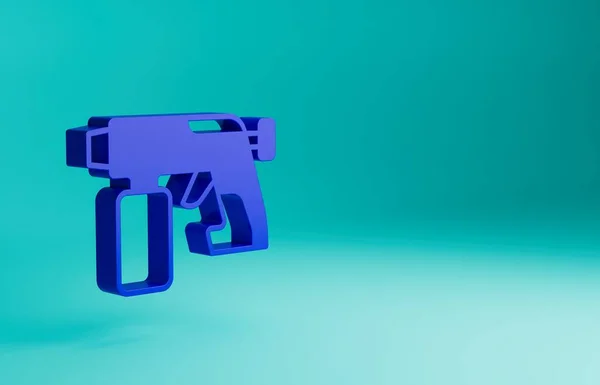 青の背景に隔離された青のペイントスプレー銃アイコン 最小限の概念 3Dレンダリング図 — ストック写真
