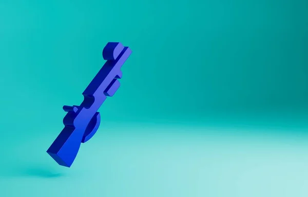 蓝色猎枪图标隔离在蓝色背景 打猎霰弹枪 最低纲领的概念 3D渲染说明 — 图库照片