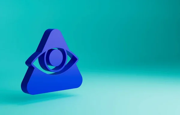 Blue Masons symbol All-seeing eye of God icon isolated on blue background. The eye of Providence in the triangle. Minimalism concept. 3D render illustration.