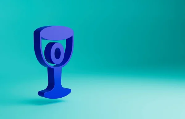 蓝色中世纪的高脚杯图标孤立在蓝色的背景上 神圣的圣杯最低纲领的概念 3D渲染说明 — 图库照片
