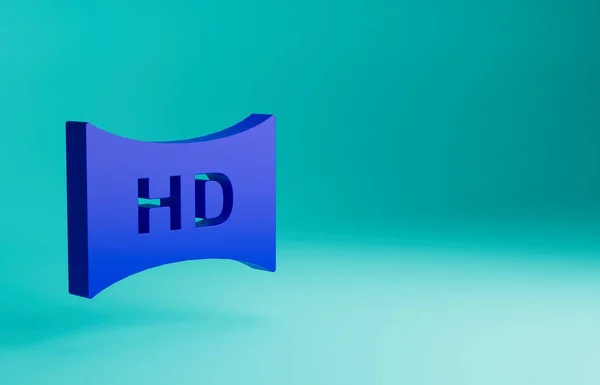 Blue Hd movie, tape, frame icon isolated on blue background. Minimalism concept. 3D render illustration.