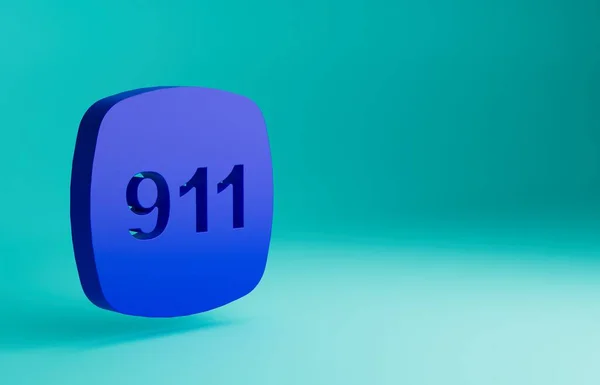 ブルーの背景に隔離された緊急通話911アイコンとブルーの電話 警察救急車消防署電話 最小限の概念 3Dレンダリング図 — ストック写真