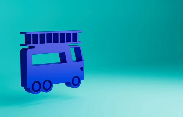 蓝色消防车图标隔离在蓝色背景 消防车消防员紧急车辆 最低纲领的概念 3D渲染说明 — 图库照片