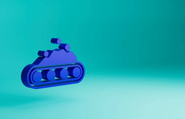 Blue Conveyor belt carrying coal icon isolated on blue background. Minimalism concept. 3D render illustration.
