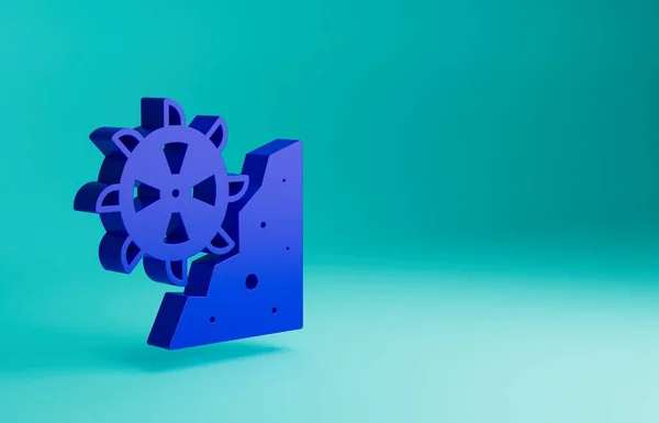 Blue Bucket wheel excavator icon isolated on blue background. Minimalism concept. 3D render illustration.