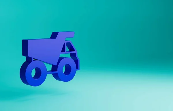蓝色采矿垃圾车图标孤立在蓝色背景 最低纲领的概念 3D渲染说明 — 图库照片