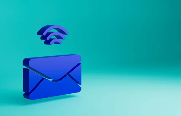 青色の背景に隔離された青いメールと電子メールのアイコン 記号メールを封筒に入れます メールメッセージのサイン 最小限の概念 3Dレンダリング図 — ストック写真