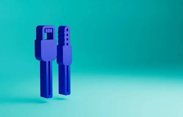 stock image Blue USB cable cord icon isolated on blue background. Connectors and sockets for PC and mobile devices. Minimalism concept. 3D render illustration.