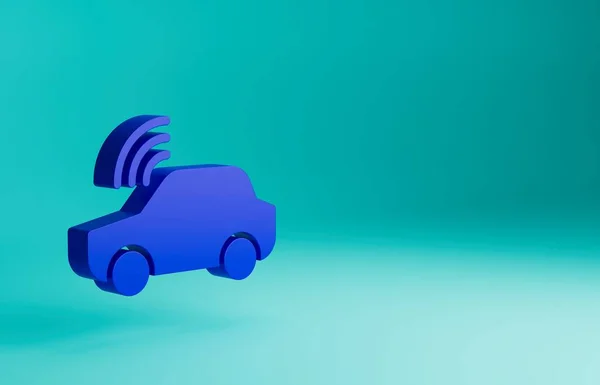 Mavi Arka Planda Kablosuz Bağlantı Simgesine Sahip Mavi Akıllı Araba — Stok fotoğraf