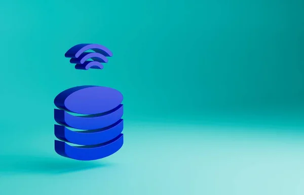 Blue Smart Server, Data, Web Hosting icon isolated on blue background. Internet of things concept with wireless connection. Minimalism concept. 3D render illustration.