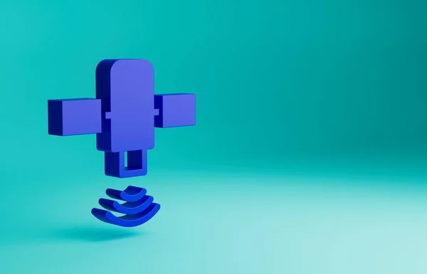 Icône Satellite Bleu Isolé Sur Fond Bleu Concept Minimalisme Illustration — Photo