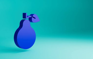 Mavi armut simgesi mavi arkaplanda izole edildi. Yaprak sembollü meyve. Minimalizm kavramı. 3 Boyutlu resimleme.