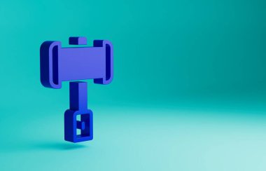 Mavi ortaçağ savaş çekici ikonu mavi arka planda izole edilmiş. Minimalizm kavramı. 3 Boyutlu resimleme.